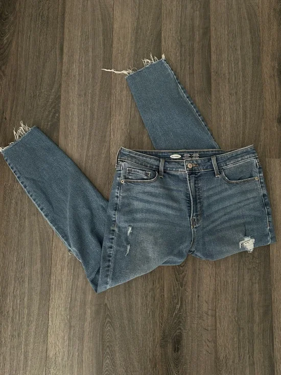 Women's High Rise Skinny Distressed Denim Jeans Faded Blue Frayed Size 12 - Picture 2 of 9